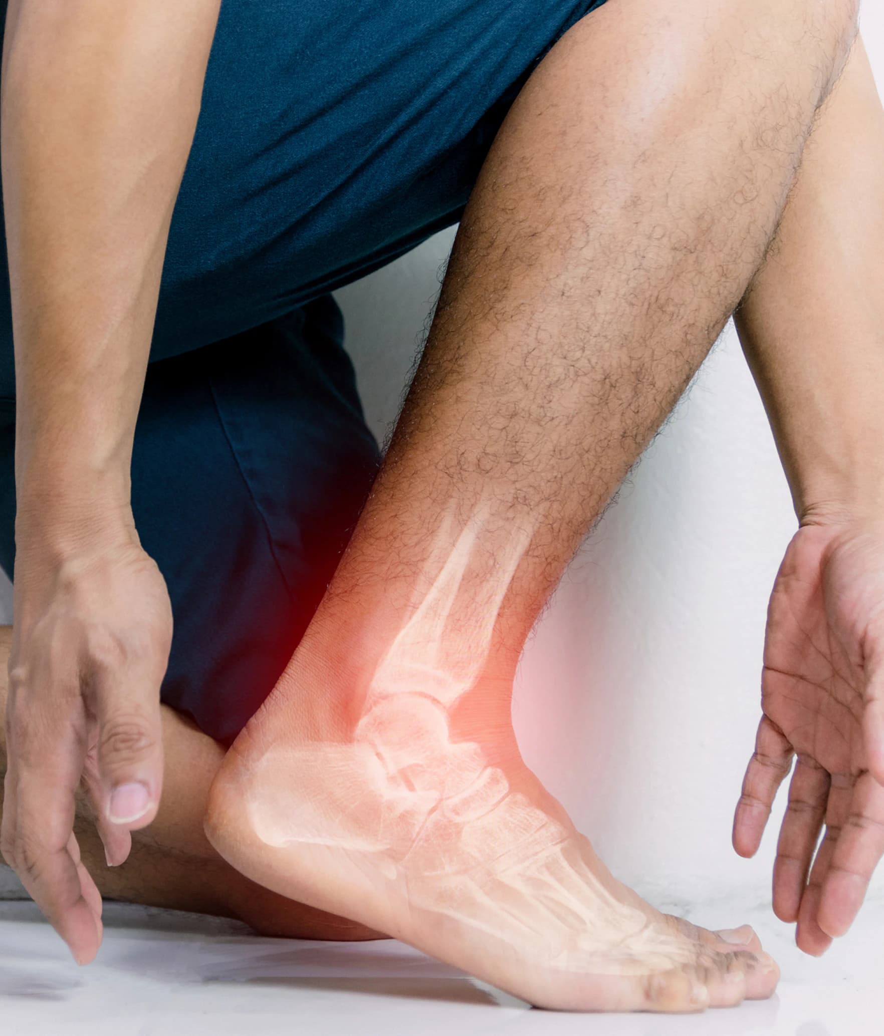 The ankle joint highlighted, where arthritis causes pain and stiffness